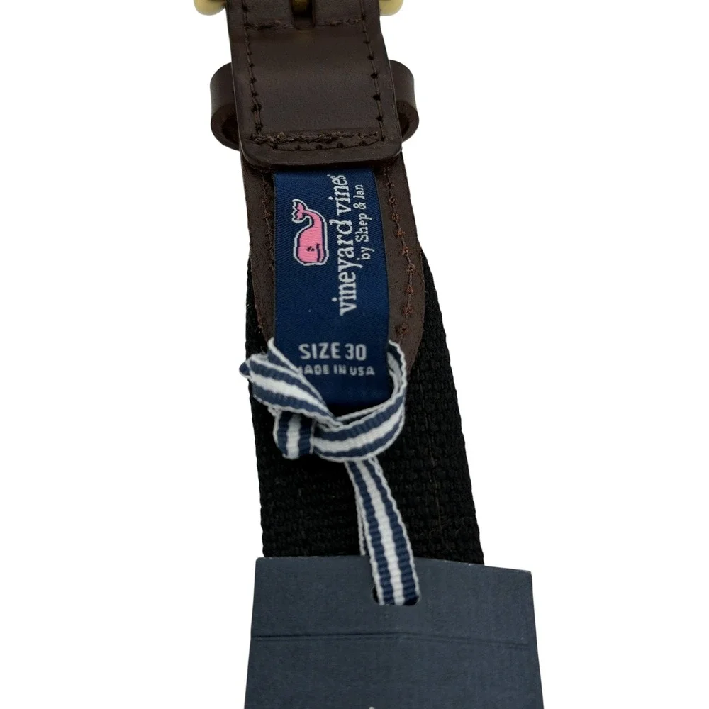 Vineyard Vines Mens Size 30 Bulldog Mascot Canvas Club Belt Maroon Leather New